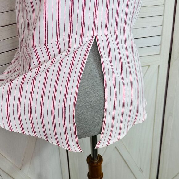 BCBGMaxAzria Striped Split Back Hem Sleeveless Tank Top Shirt Red White XS - Picture 8 of 14